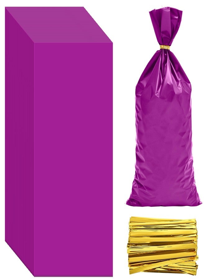 Lecpeting 100 Pcs Cellophane Treat Bags Plastic Goodie Candy Bags with Twist Ties for Gift Wrap Birthday Wedding Baby Shower Christmas Party Supplies (Purple) - Image 1